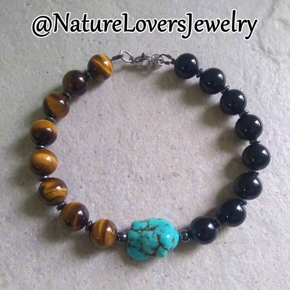 Artisan Other - Tiger’s Eye + Black Jasper Bracelet! Strength Meets Style! Big Man's Bracelet